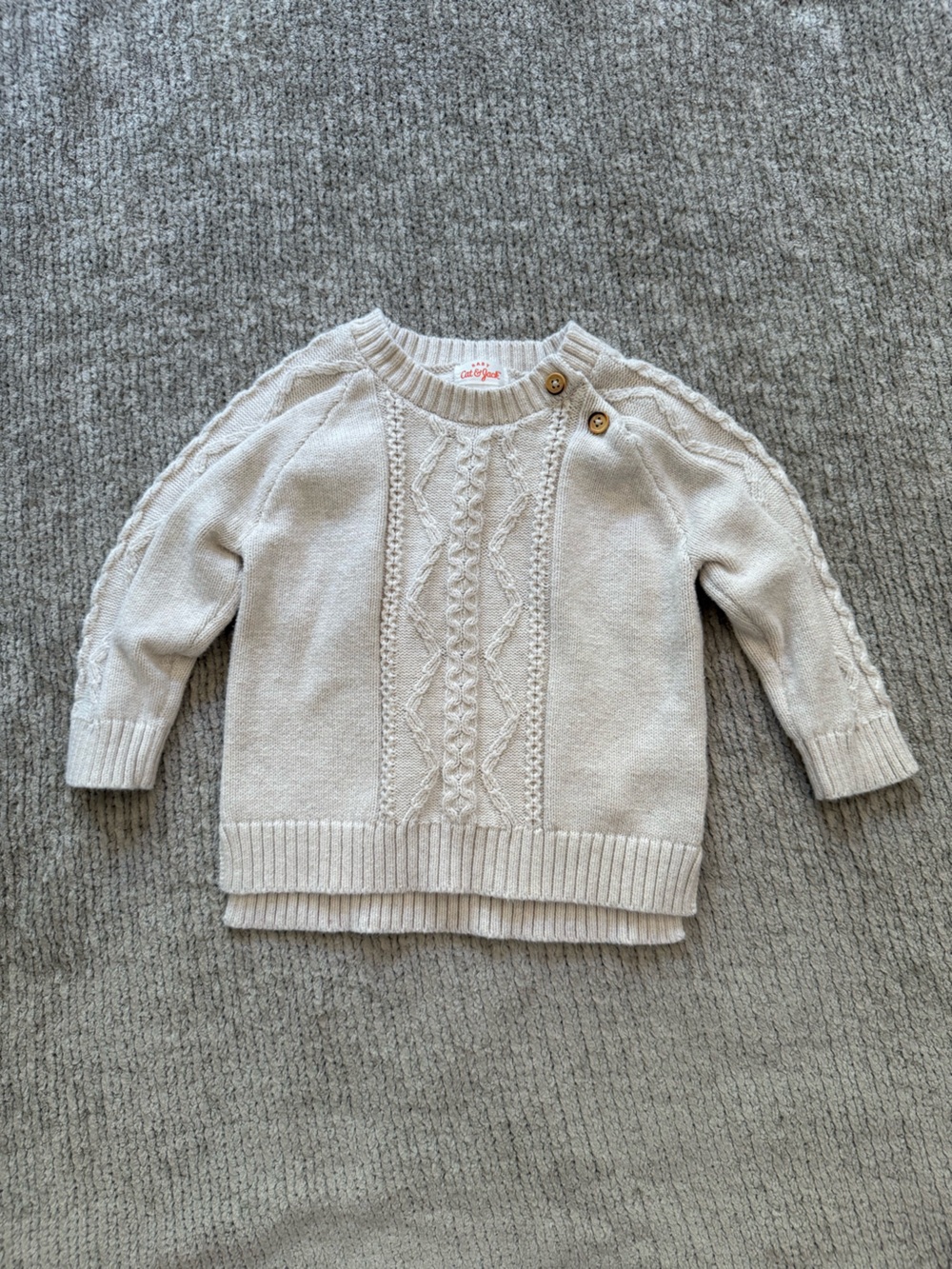Cat & Jack Baby Cable Knit Sweater 12M Cream Cotton Pullover